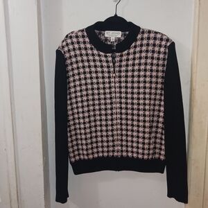 St. John Black and Pink Houndstooth Cardigan